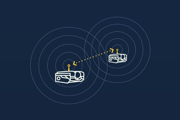 Two AUVs sending signals with acoustic modems